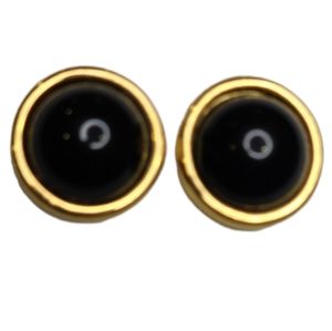 Vintage AK Anne Klein Black With Gold Tone Round Button Earrings